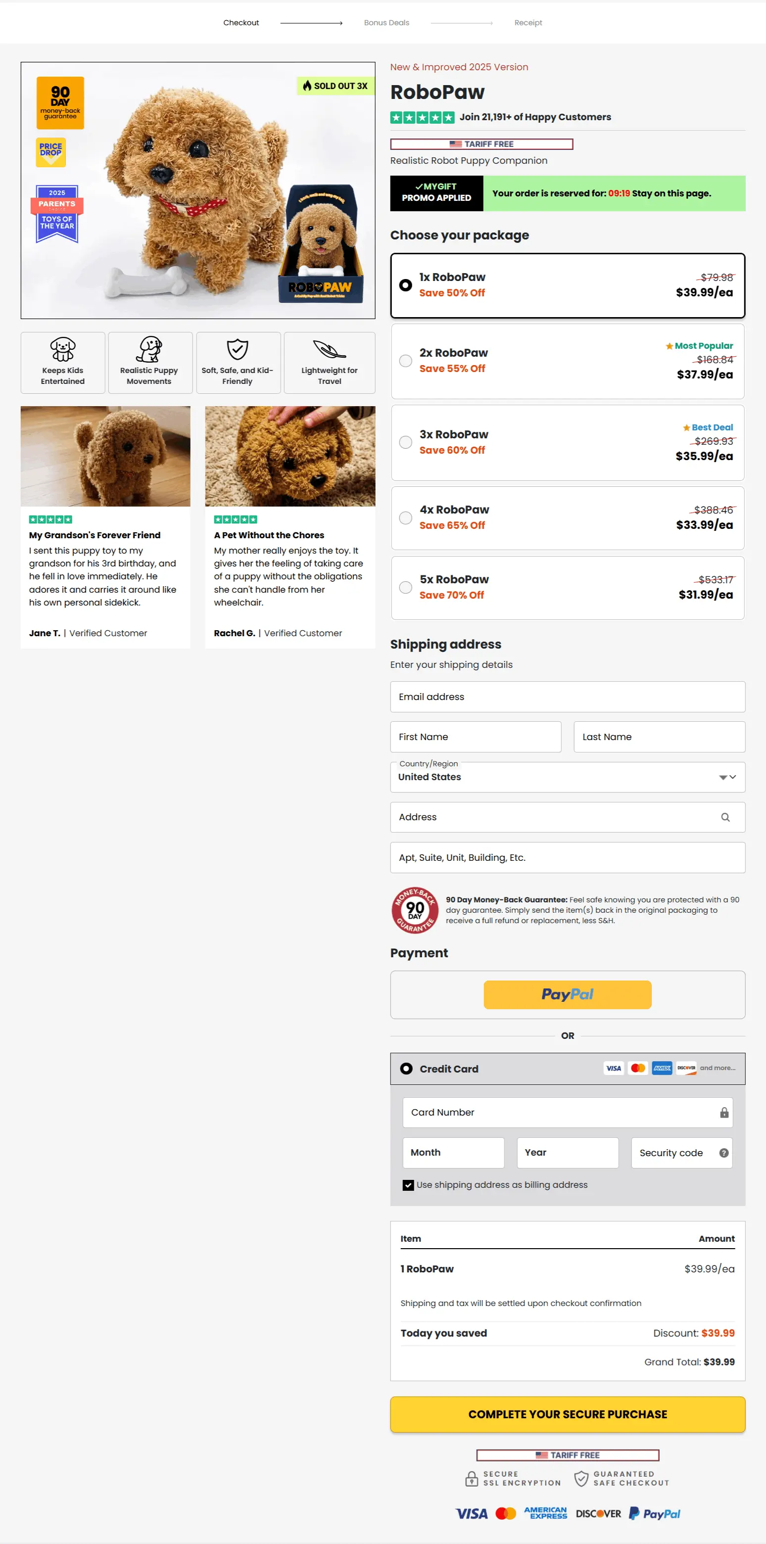RoboPaw Robot Puppy secure checkout page